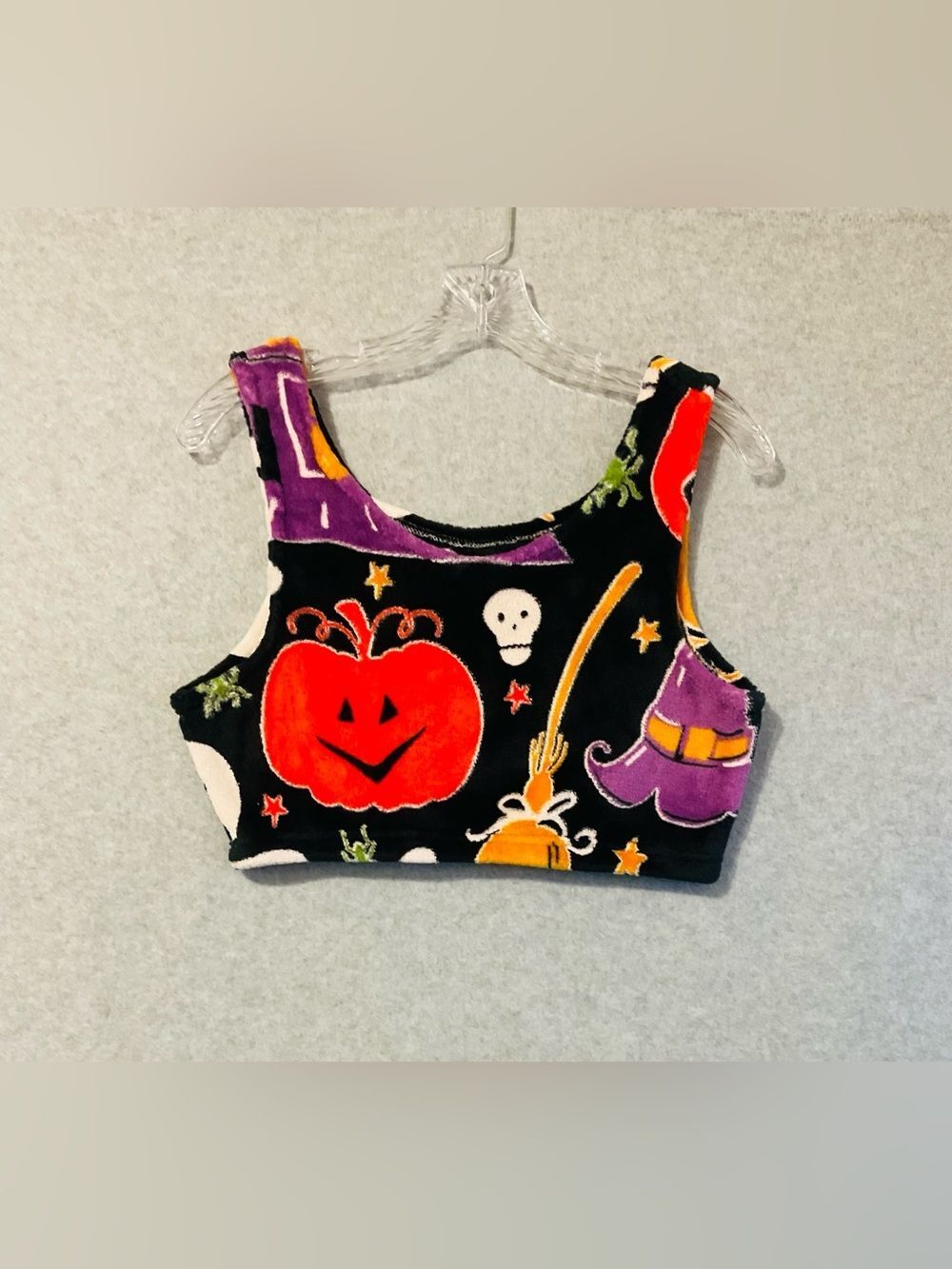 Halloween  kids-Girls Pumpkin Crop Top Pajamas  - Black & Purple Sz S